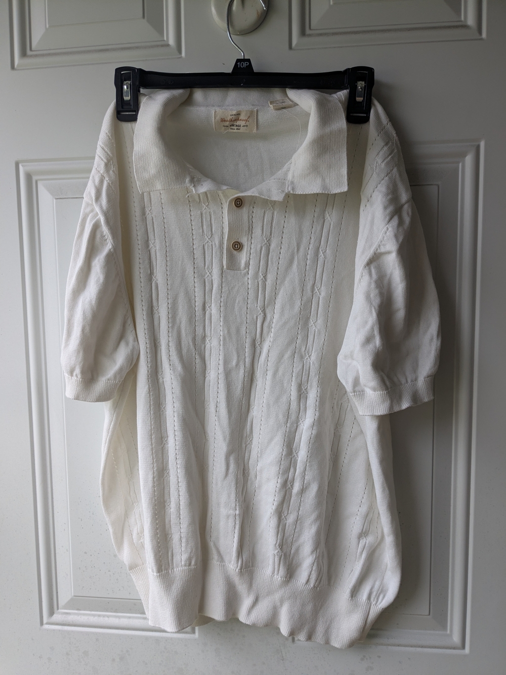 White Knit Polo with Cable Texture